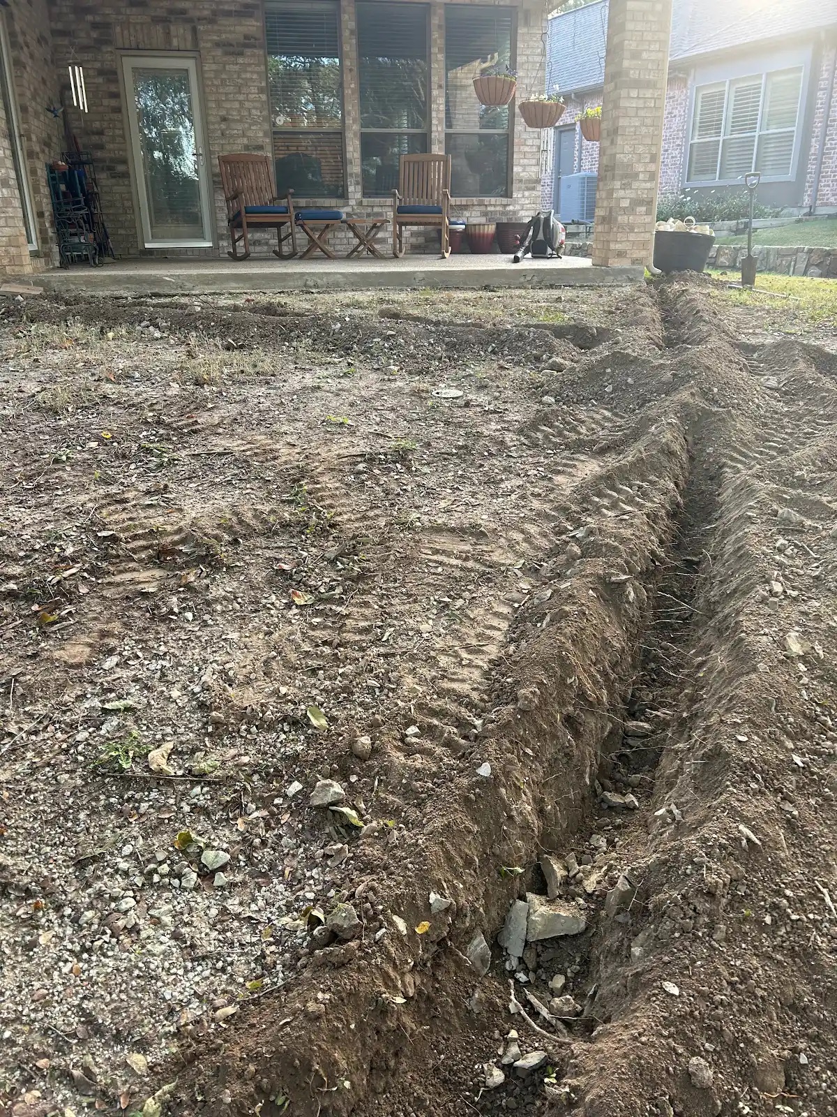 PVC downspout drainage installation in Fairview TX - before view
